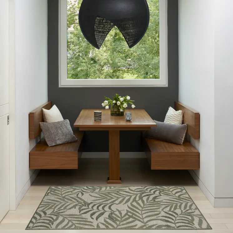 3' X 5' Ivory And Green Palm Leaf Indoor Outdoor Area Rug