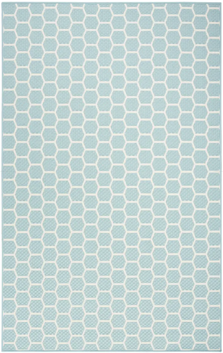 4' X 6' Aqua And Ivory Geometric Indoor Outdoor Area Rug