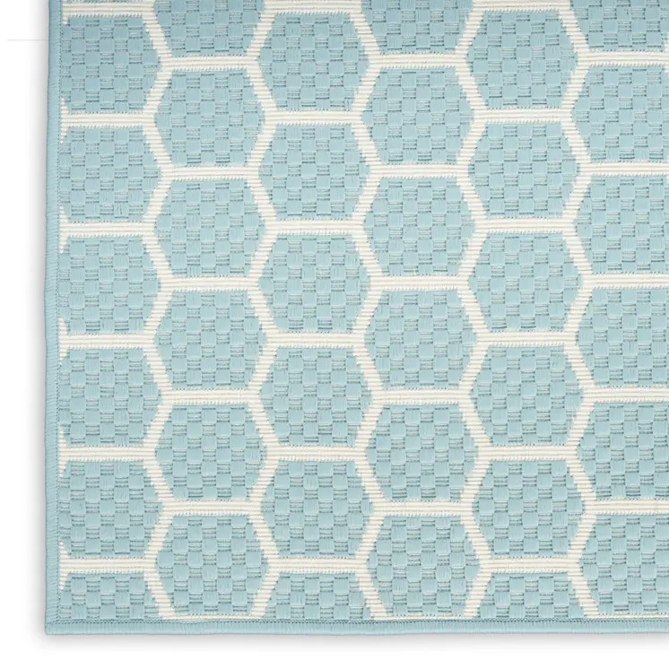 4' X 6' Aqua And Ivory Geometric Indoor Outdoor Area Rug
