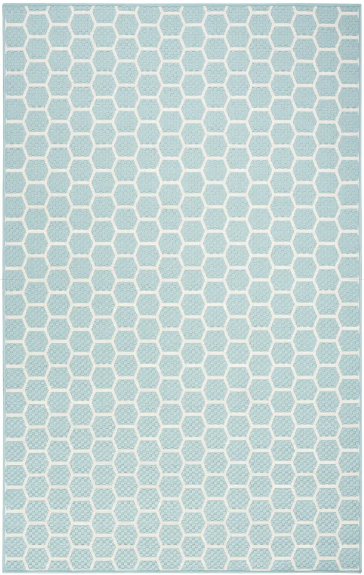 4' X 6' Aqua And Ivory Geometric Indoor Outdoor Area Rug