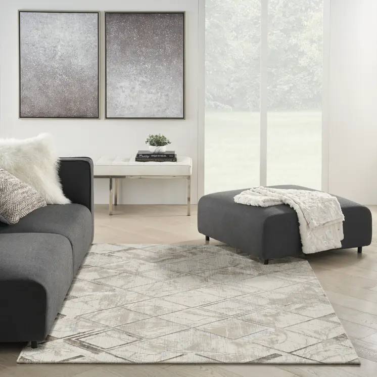 4' X 6' Ivory and Gray Abstract Non Skid Area Rug