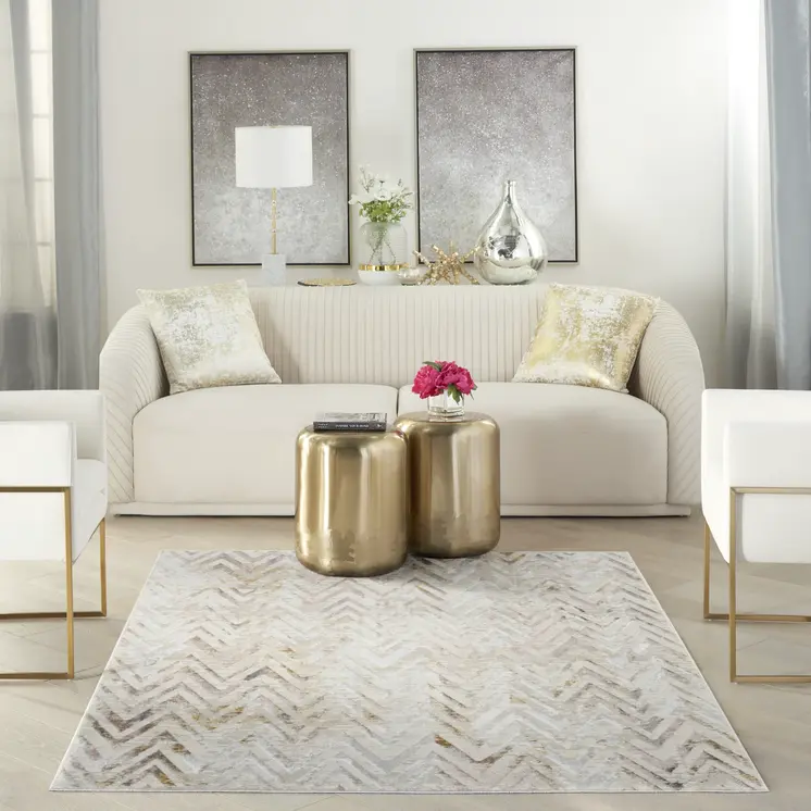 4' X 6' Ivory Black and Gray Chevron Distressed Non Skid Area Rug