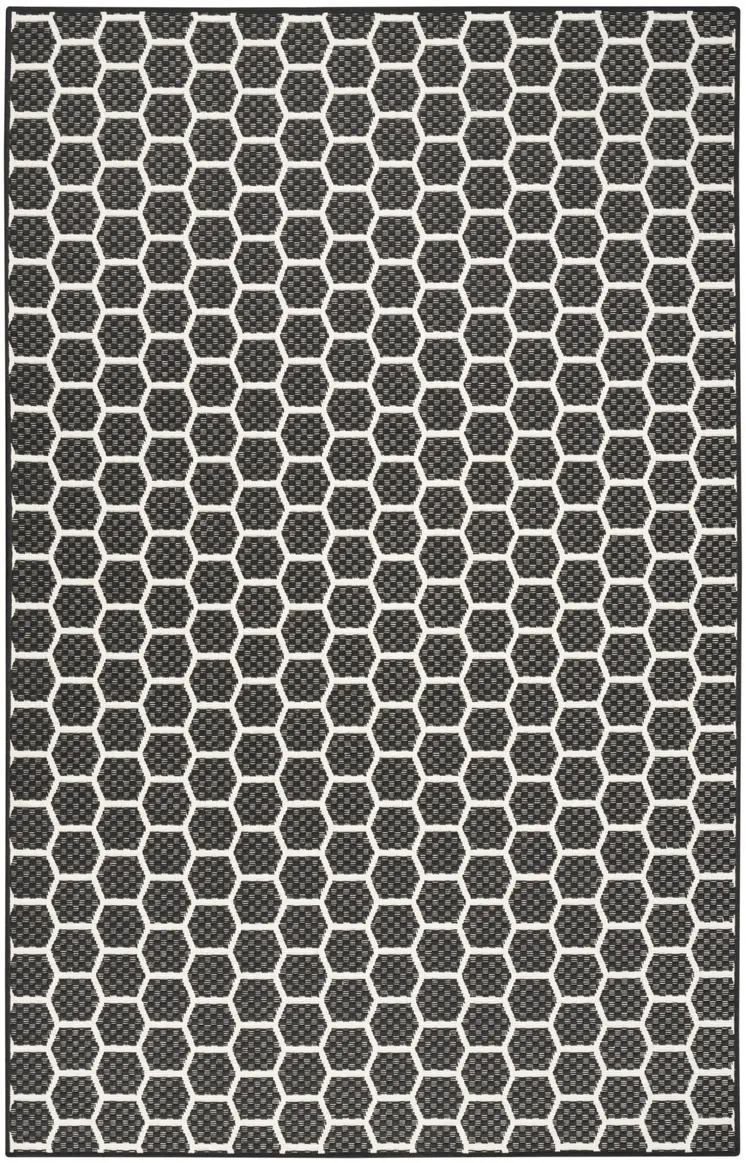 4' X 6' Black And Ivory Geometric Indoor Outdoor Area Rug