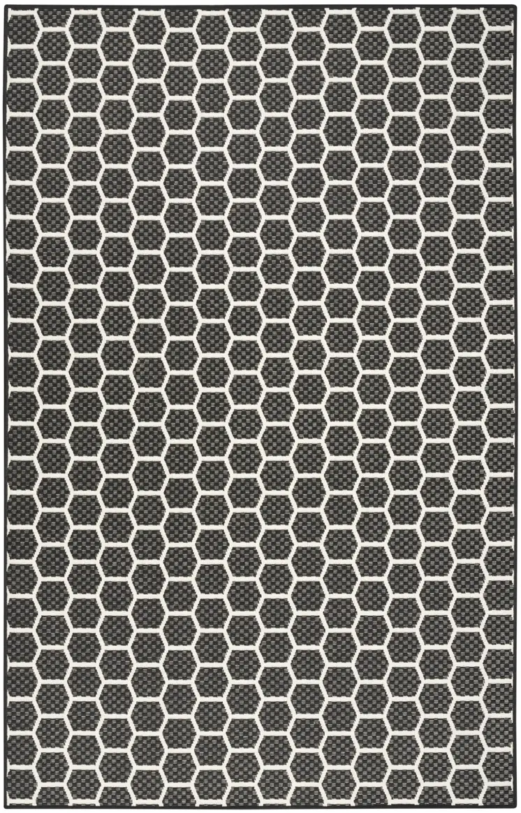 4' X 6' Black And Ivory Geometric Indoor Outdoor Area Rug
