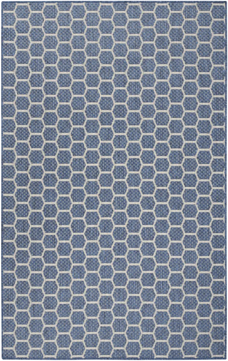 4' X 6' Blue And Ivory Geometric Indoor Outdoor Area Rug