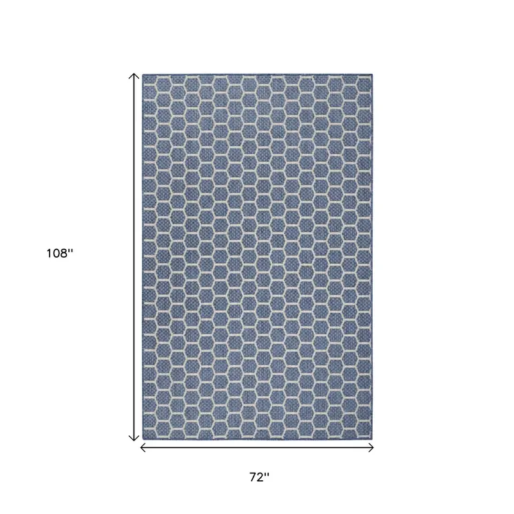 4' X 6' Blue And Ivory Geometric Indoor Outdoor Area Rug