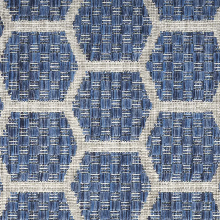 4' X 6' Blue And Ivory Geometric Indoor Outdoor Area Rug