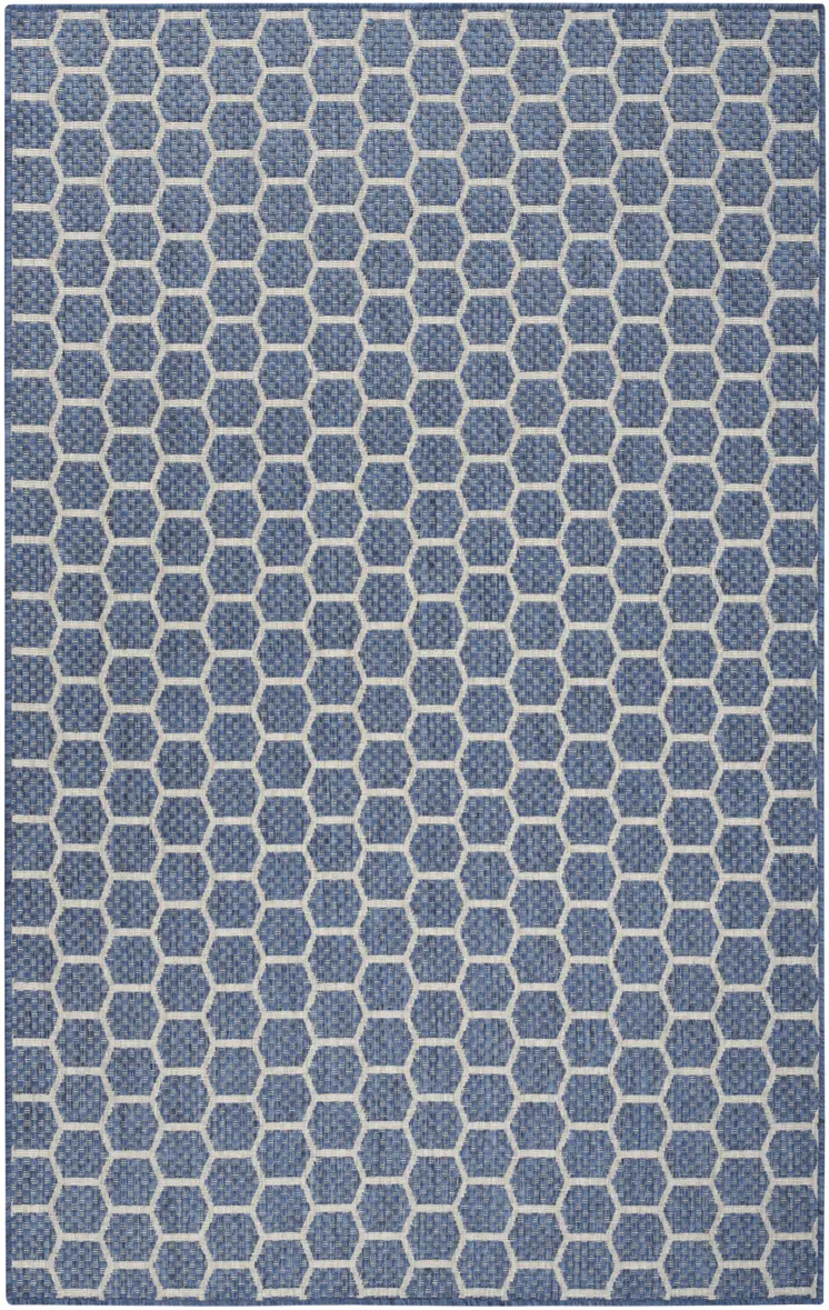 4' X 6' Blue And Ivory Geometric Indoor Outdoor Area Rug