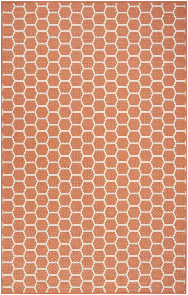 4' X 6' Coral And Ivory Geometric Indoor Outdoor Area Rug