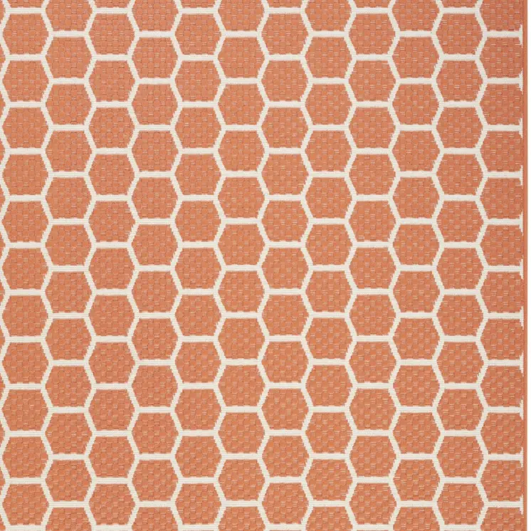 4' X 6' Coral And Ivory Geometric Indoor Outdoor Area Rug