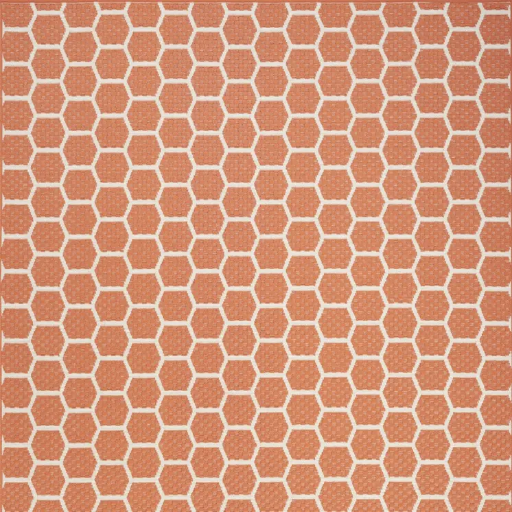 4' X 6' Coral And Ivory Geometric Indoor Outdoor Area Rug
