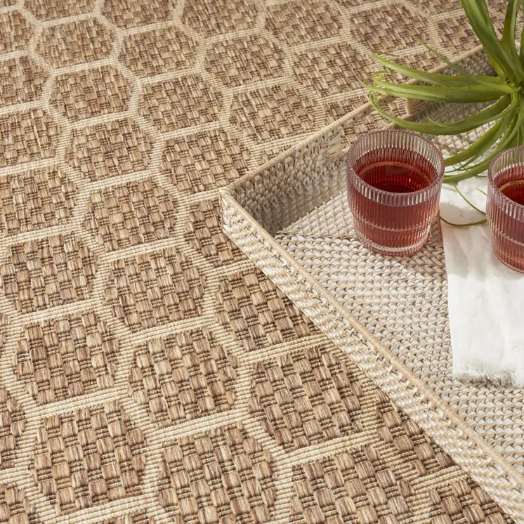 4' X 6' Natural And Beige Geometric Indoor Outdoor Area Rug