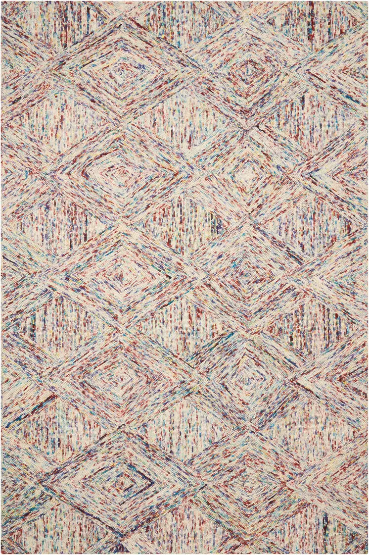 5' X 8' Ivory Red and Blue Wool Geometric Area Rug