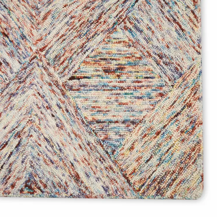 5' X 8' Ivory Red and Blue Wool Geometric Area Rug