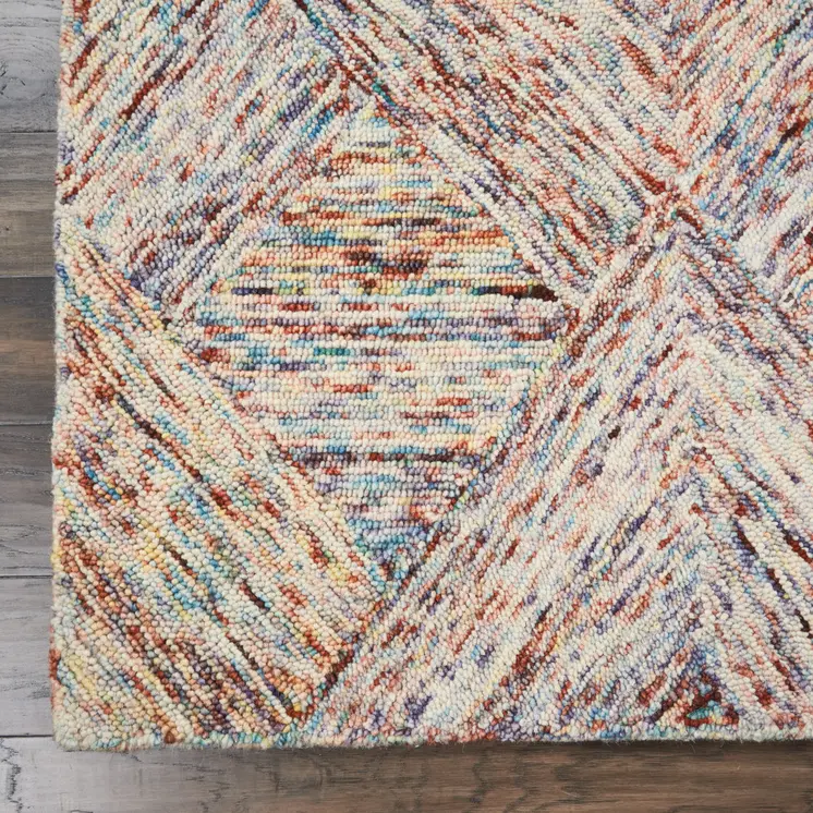 5' X 8' Ivory Red and Blue Wool Geometric Area Rug