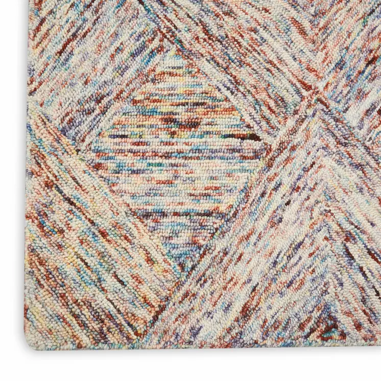5' X 8' Ivory Red and Blue Wool Geometric Area Rug