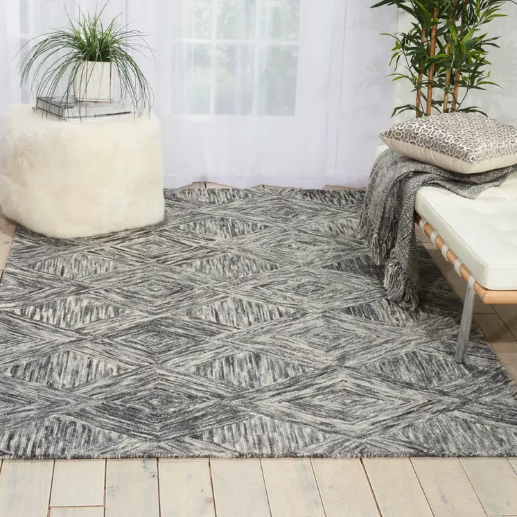 5' X 8' Charcoal and Ivory Wool Geometric Area Rug