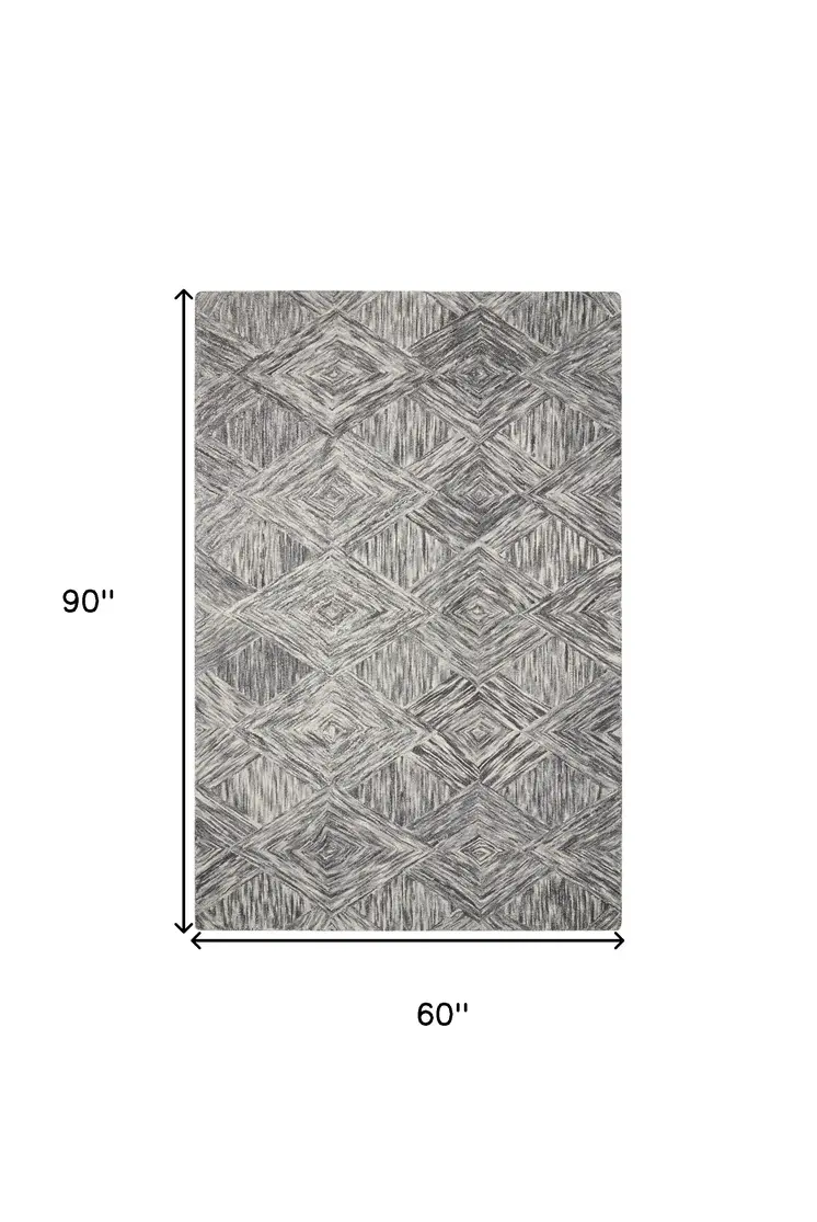 5' X 8' Charcoal and Ivory Wool Geometric Area Rug