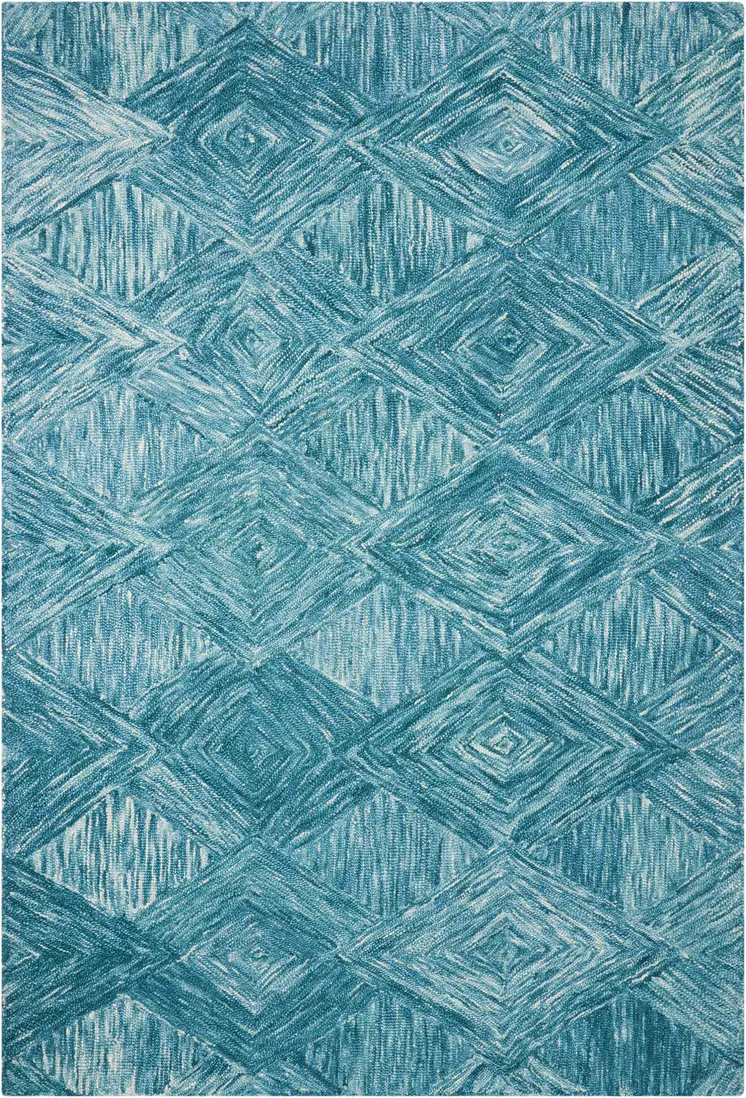 5' X 8' Ivory and Blue Wool Geometric Area Rug