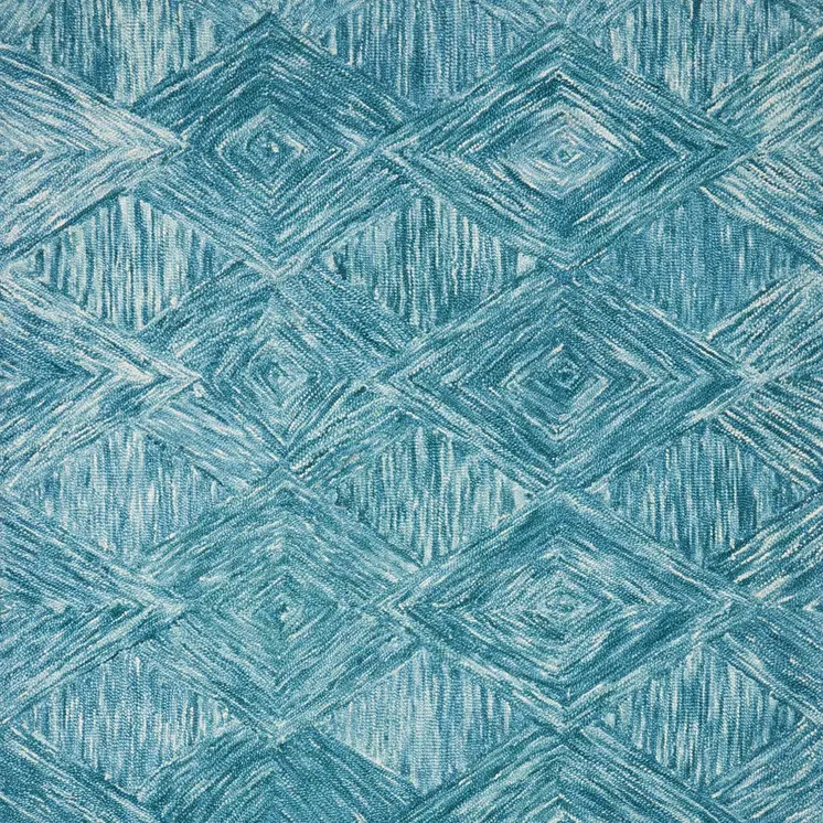 5' X 8' Ivory and Blue Wool Geometric Area Rug