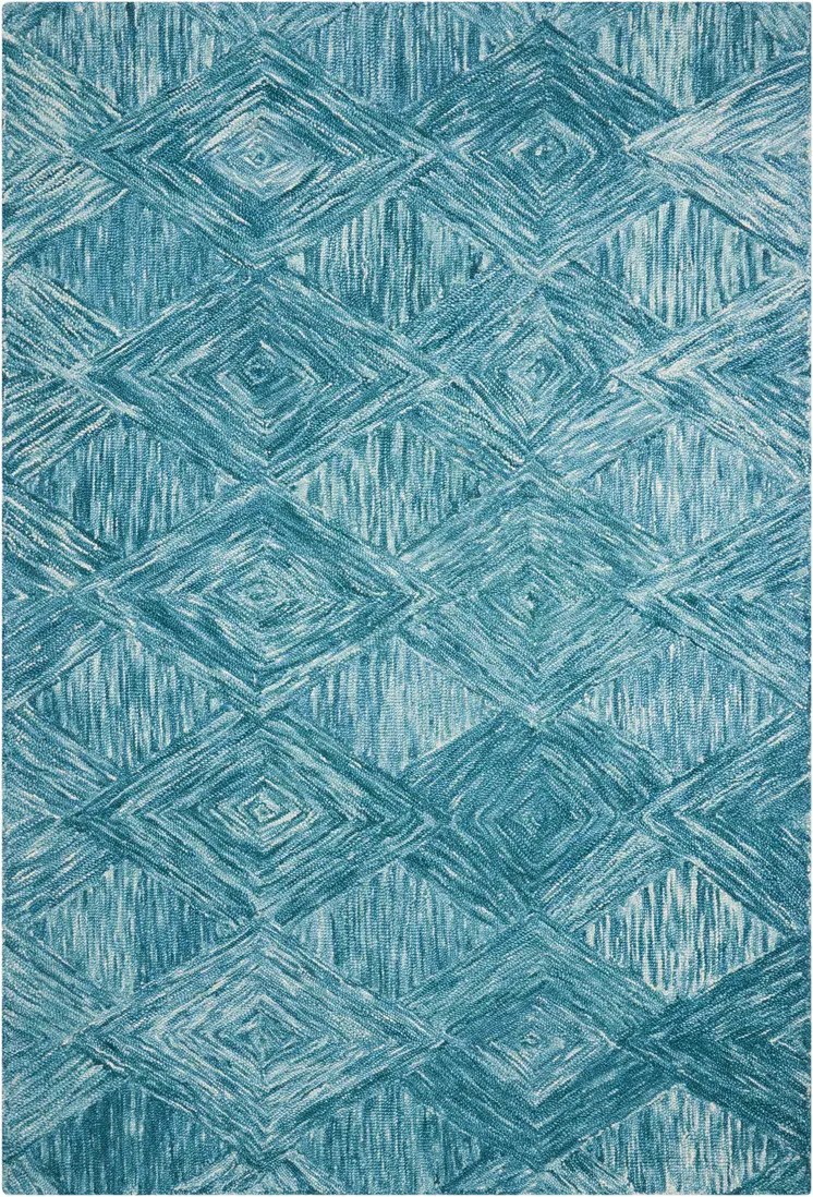 5' X 8' Ivory and Blue Wool Geometric Area Rug