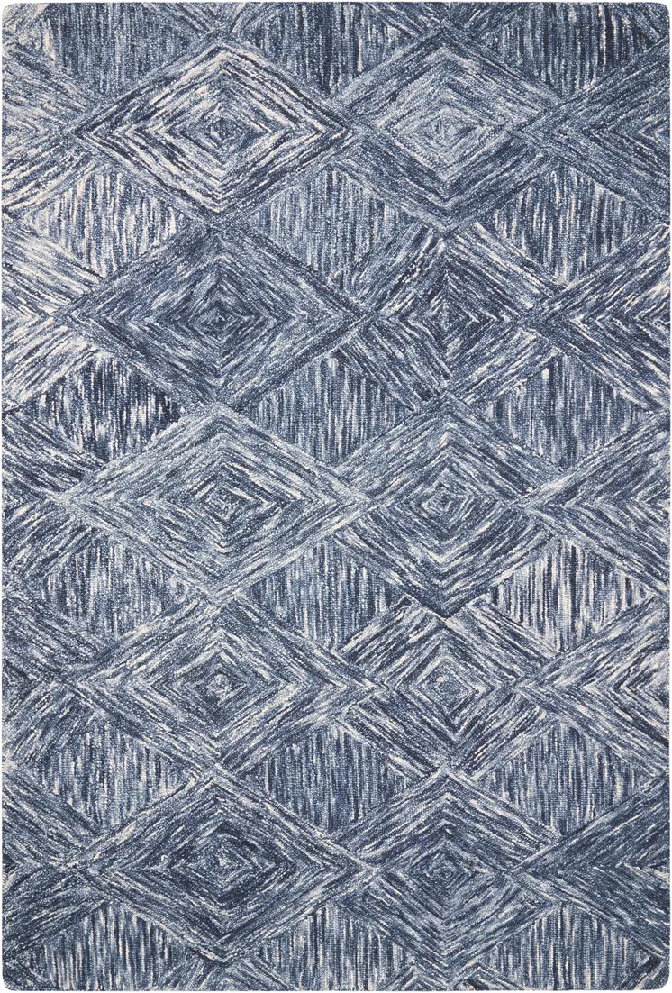 5' X 8' Denim Blue and Ivory Wool Geometric Area Rug