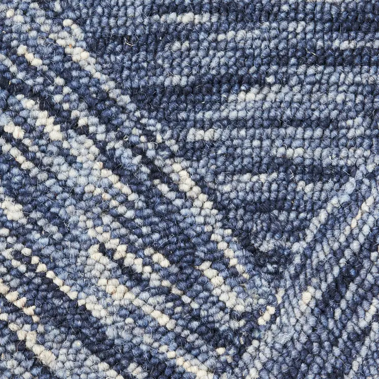 5' X 8' Denim Blue and Ivory Wool Geometric Area Rug