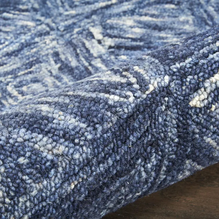 5' X 8' Denim Blue and Ivory Wool Geometric Area Rug
