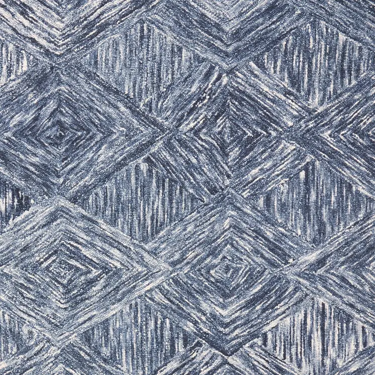 5' X 8' Denim Blue and Ivory Wool Geometric Area Rug