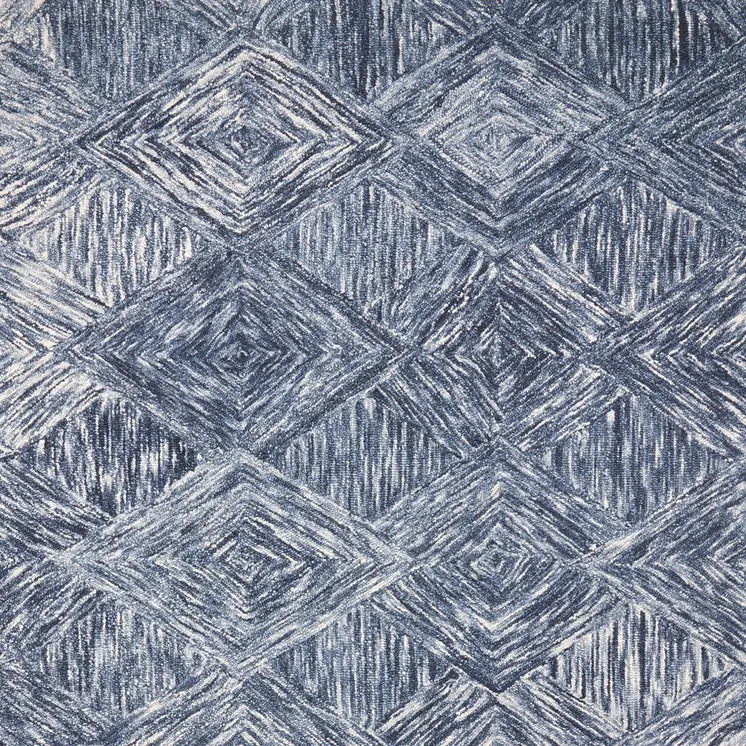 5' X 8' Denim Blue and Ivory Wool Geometric Area Rug