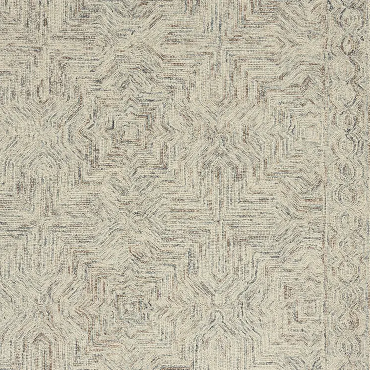 4' X 6' Ivory and Blue Wool Geometric Area Rug