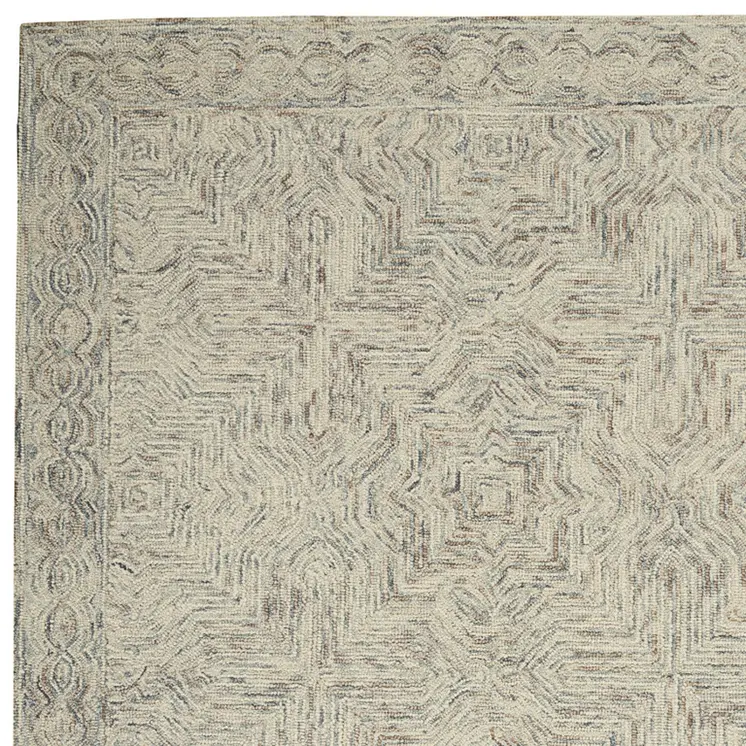 4' X 6' Ivory and Blue Wool Geometric Area Rug