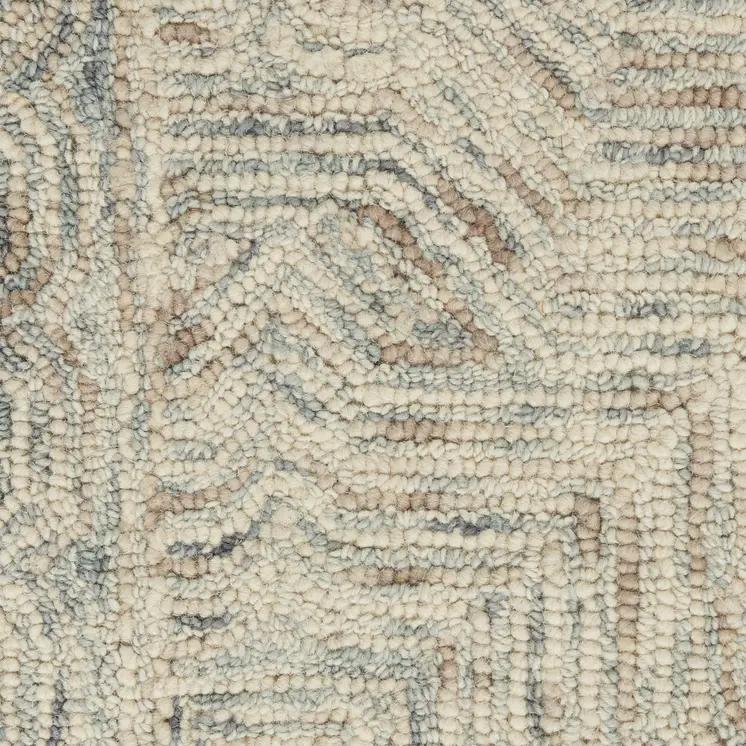 4' X 6' Ivory and Blue Wool Geometric Area Rug