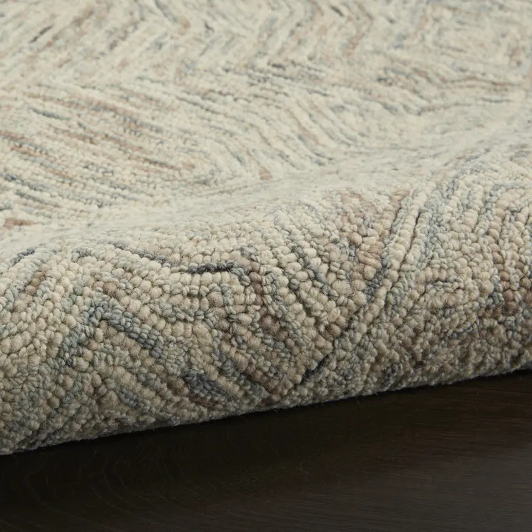 4' X 6' Ivory and Blue Wool Geometric Area Rug