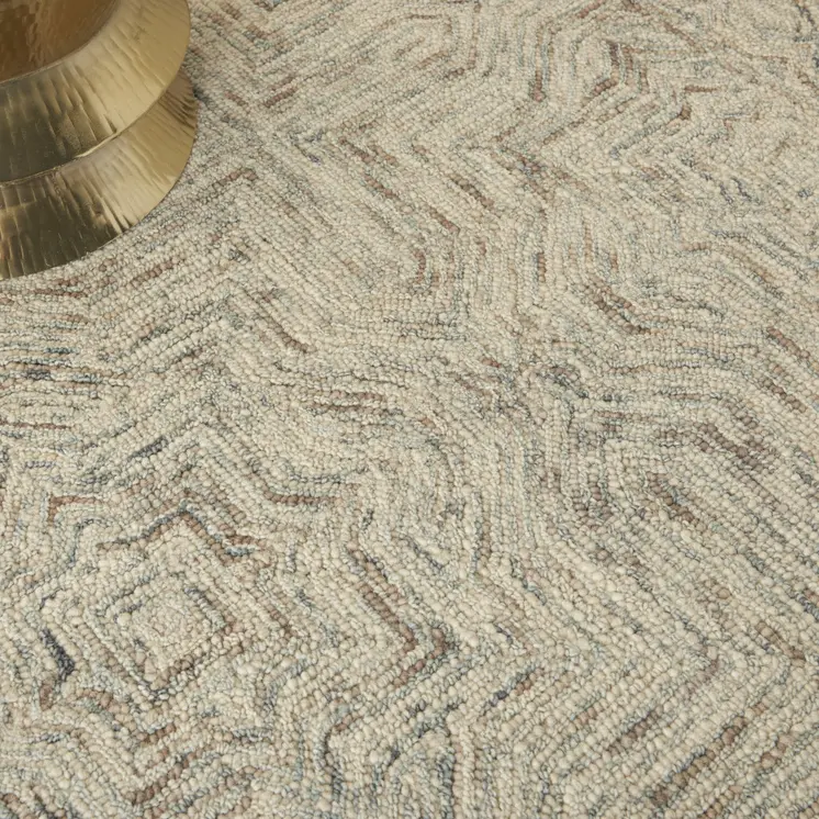 4' X 6' Ivory and Blue Wool Geometric Area Rug