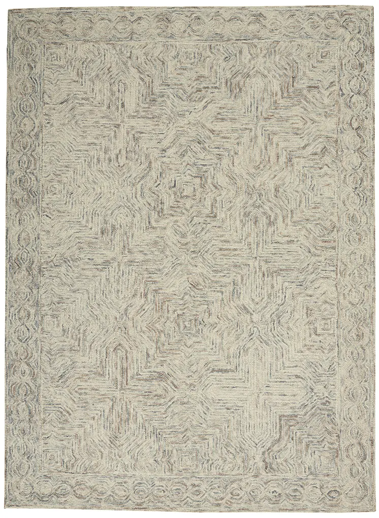 4' X 6' Ivory and Blue Wool Geometric Area Rug