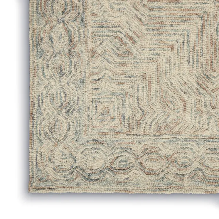 4' X 6' Ivory and Blue Wool Geometric Area Rug