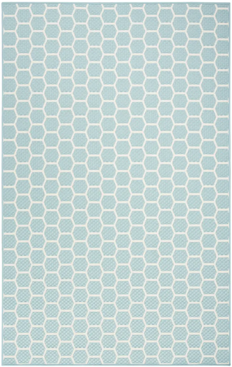 6' X 9' Aqua And Ivory Geometric Indoor Outdoor Area Rug