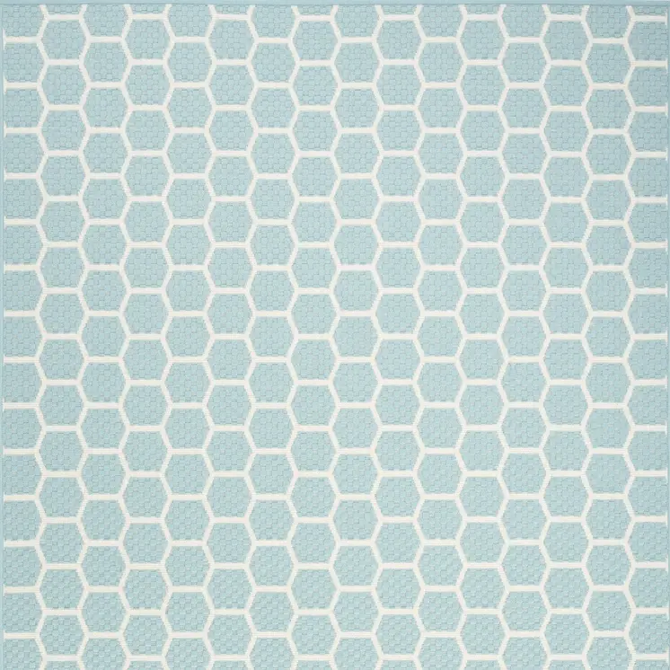 6' X 9' Aqua And Ivory Geometric Indoor Outdoor Area Rug