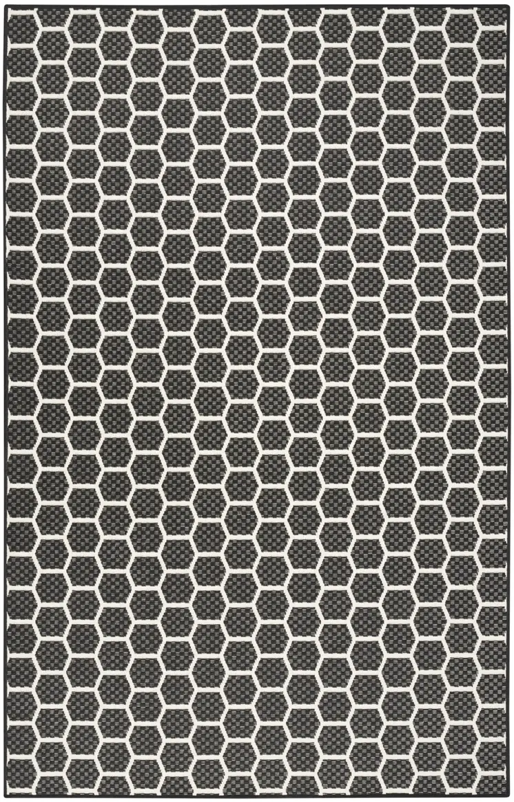 6' X 9' Black And Ivory Geometric Indoor Outdoor Area Rug
