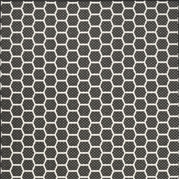 6' X 9' Black And Ivory Geometric Indoor Outdoor Area Rug