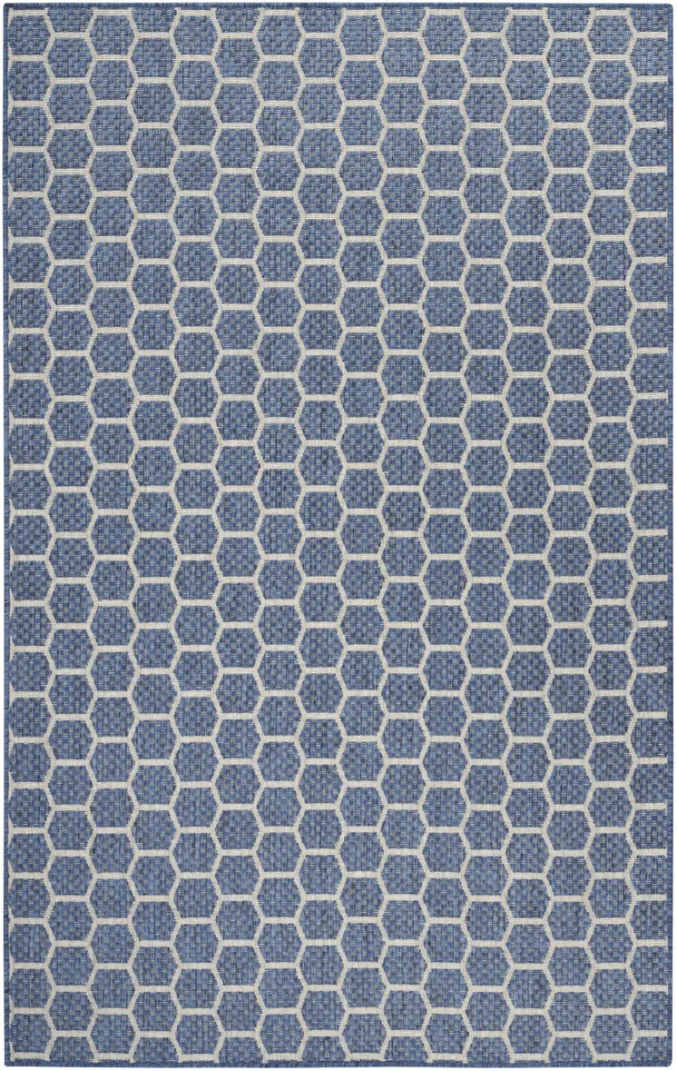 6' X 9' Blue And Ivory Geometric Indoor Outdoor Area Rug