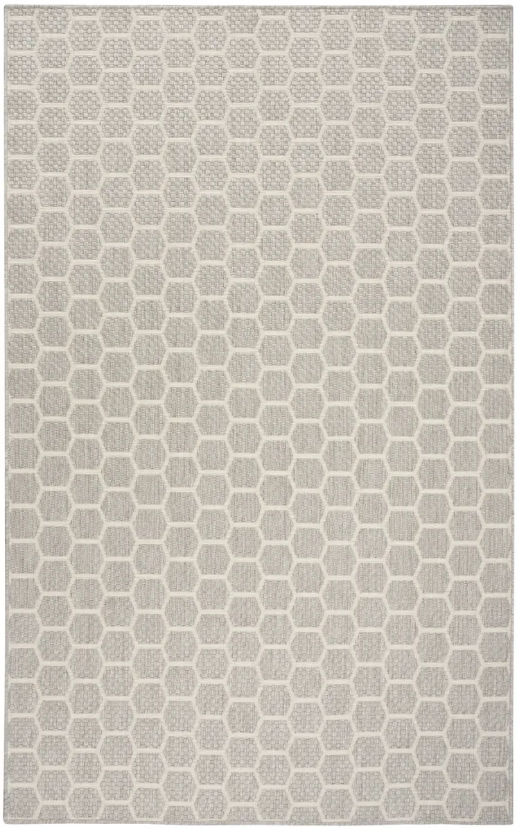 6' X 9' Gray And Ivory Geometric Indoor Outdoor Area Rug