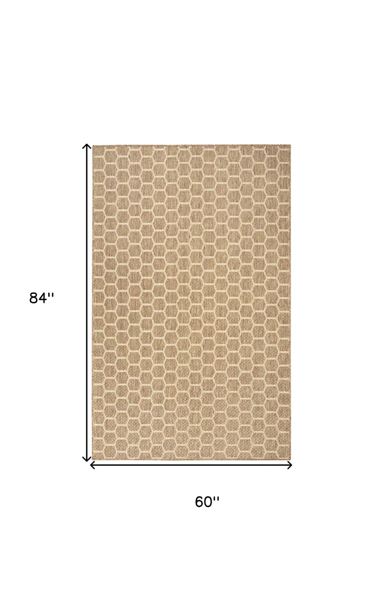 6' X 9' Natural And Beige Geometric Indoor Outdoor Area Rug