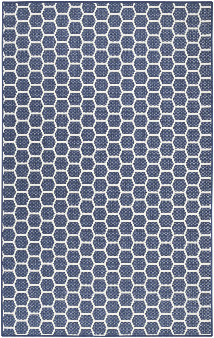 6' X 9' Navy Blue And Ivory Geometric Indoor Outdoor Area Rug