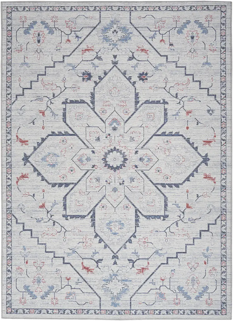 4' X 6' Ivory and Blue Floral Power Loom Area Rug