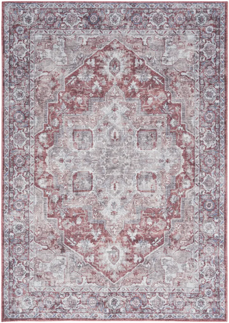 4' X 6' Gray and Red Floral Medallion Power Loom Distressed Area Rug