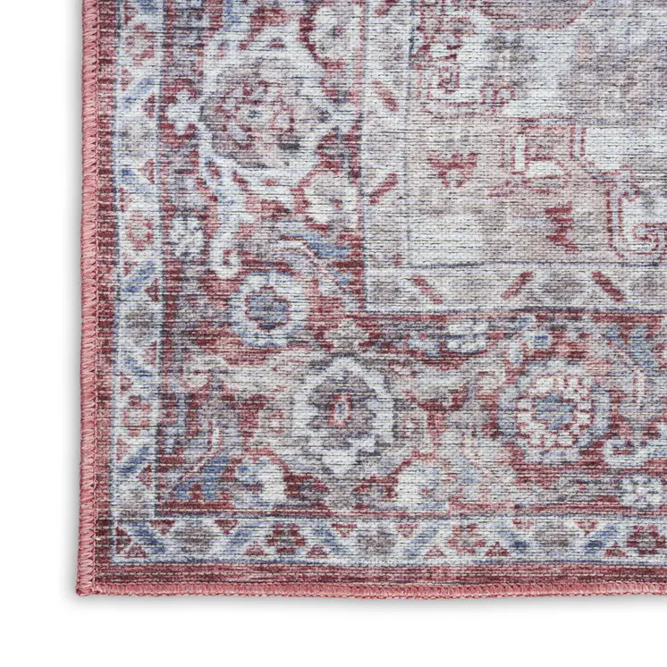 4' X 6' Gray and Red Floral Medallion Power Loom Distressed Area Rug