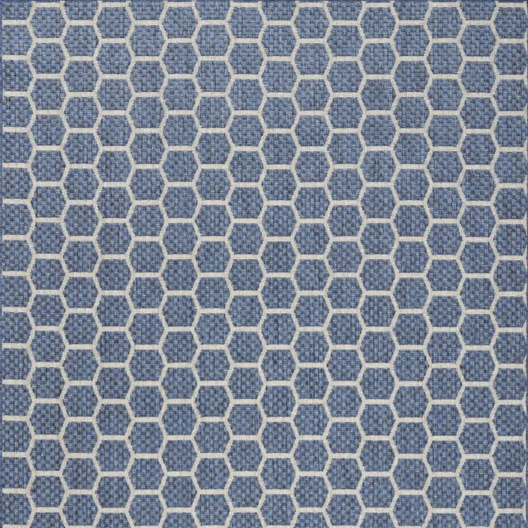 5' X 7' Blue And Ivory Geometric Indoor Outdoor Area Rug