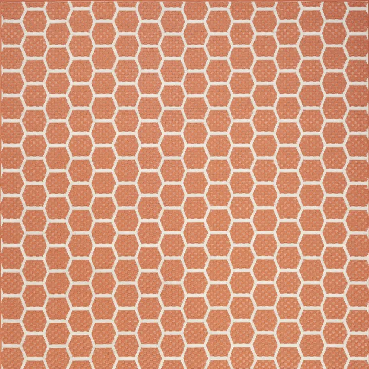 5' X 7' Coral And Ivory Geometric Indoor Outdoor Area Rug